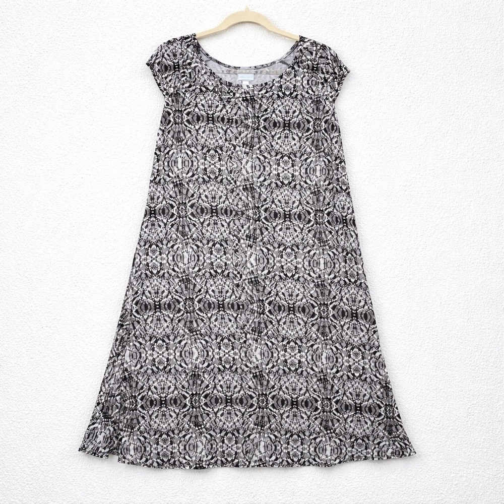 Sunday Womens Large Black‎ Grey Abstract Geometric A-Line Cap Sleeve Knit Dress